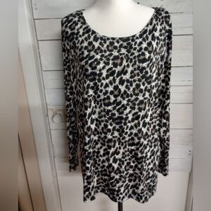 Mario Serrani Women’s Size XL Brown/Black Leopard Print Crew Neck Sweater Soft